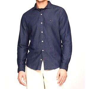 Tommy Hilfiger Mens Blue Regular-Fit Flex Twill Button-Down Shirt Size M